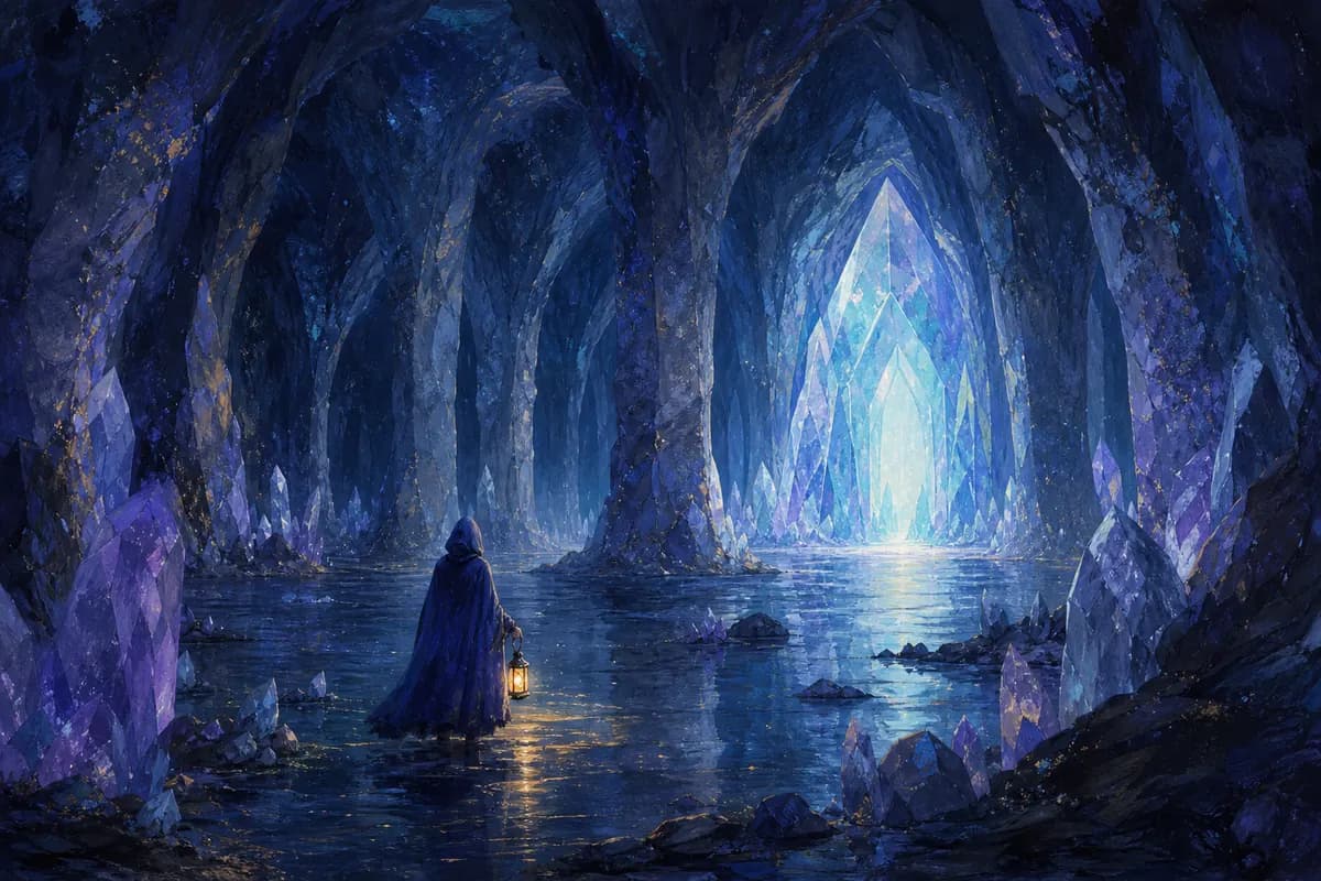 Painterly crystal cavern illustration
