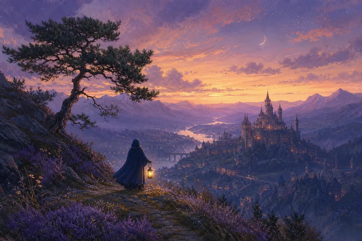 Painterly dusk overlook illustration